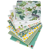 CraftsFabrics 8pcs Assorted Green Floral Bundle (25x25cm) Squares Green Printed Fabric Ideal for Crafting, Quilting, Home Décor, Patchwork